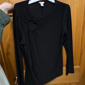 Black Long Sleeve Top with Heart Detail